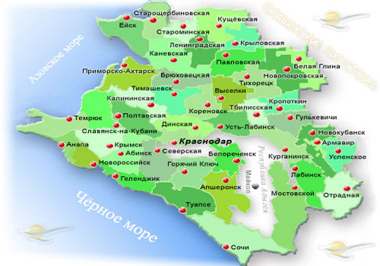 Карта Краснодарского Края Фото С Городами
